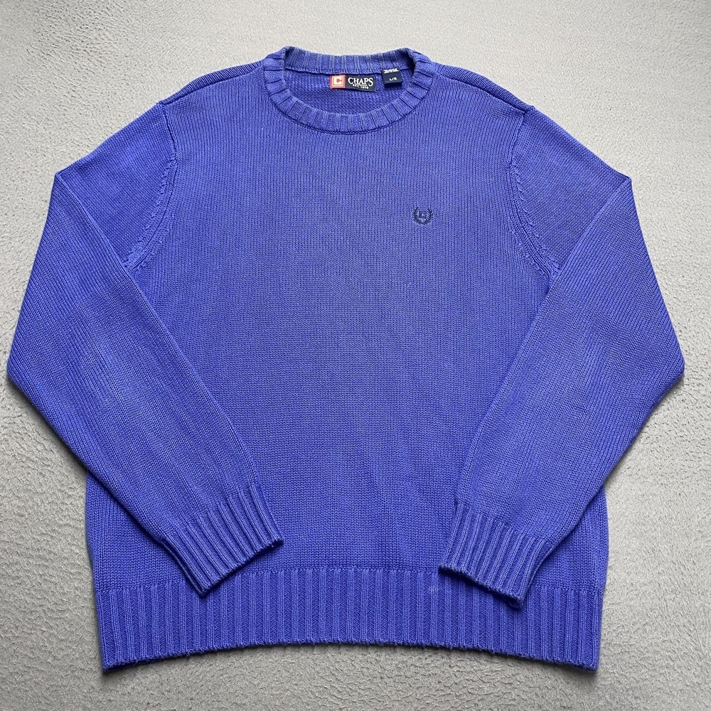 Chaps‎ Sweater Mens Large Blue Crew Neck Tight-Knit Cotton Pullover Classic Logo